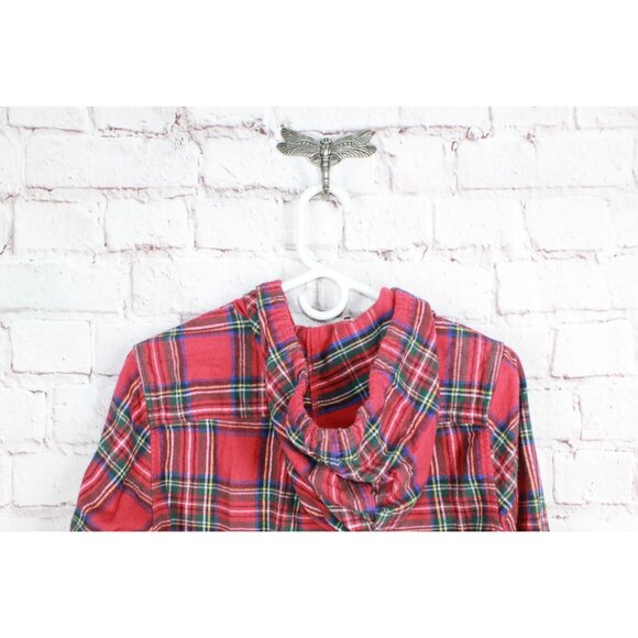 LL Bean Scotch Plaid Flannel Shirt Relaxed Zip Hoodie Cotton Red Medium - Picture 9 of 12